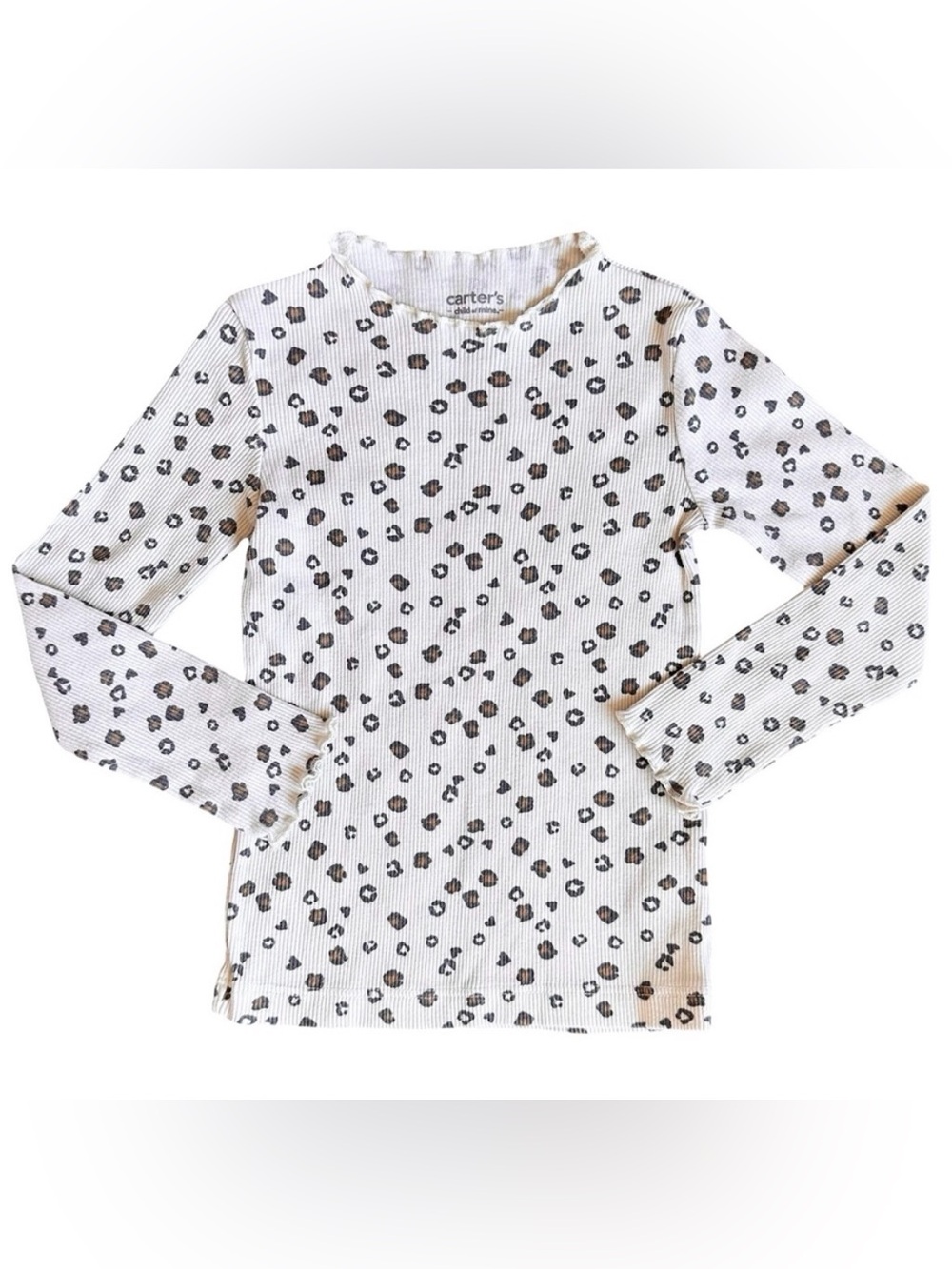 Carter's 3T Girls animal print leopard cream lettuce trim long sleeve top